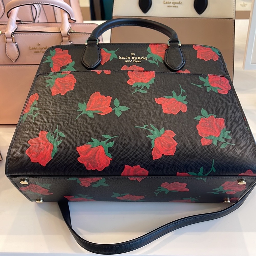 Kate Spade Madison Safiano Leather Medium Rose Toss Print Satchel Handbag 
NWT - Picture 9 of 16